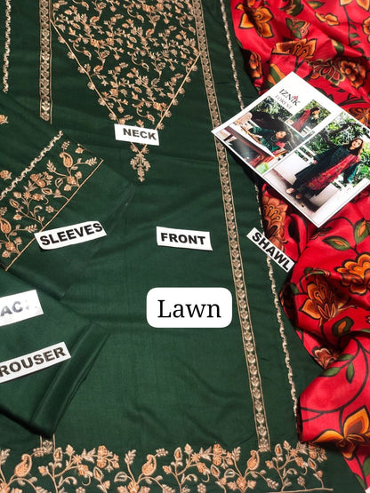 Iznik D # 44 -01 | 3PC Luxury Lawn | Swiss Lawn Dupatta