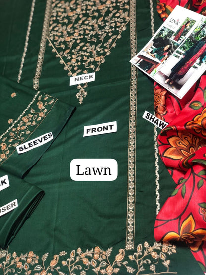 Iznik D # 44 -01 | 3PC Luxury Lawn | Swiss Lawn Dupatta