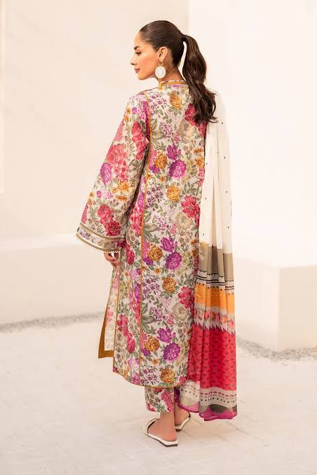 BAROQUE - 3PC Lawn Printed Shirt With Voile Printed Dupatta-2025-02